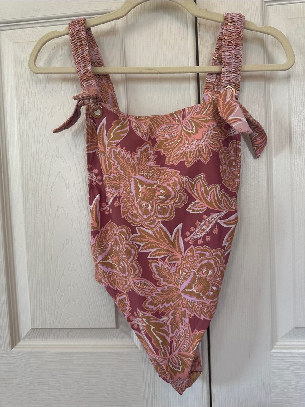 Floral Print One-Piece Swimsuit in Rose and Tan